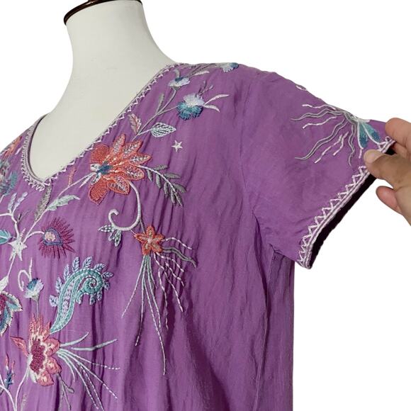 Johnny Was Workshop Women's Purple Embroidered Phoebe Drape Tunic Dress Medium - Picture 9 of 13